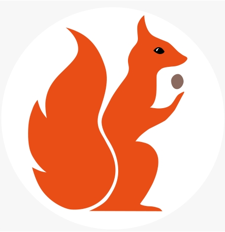 I skogen vid våra hus finns ekorrar så därför finns på vår tomt tre konstverk i gjuten brons, föreställande ekorrarekorrar och därför har vi valt en logga med stiliserad ekorre.i brons 