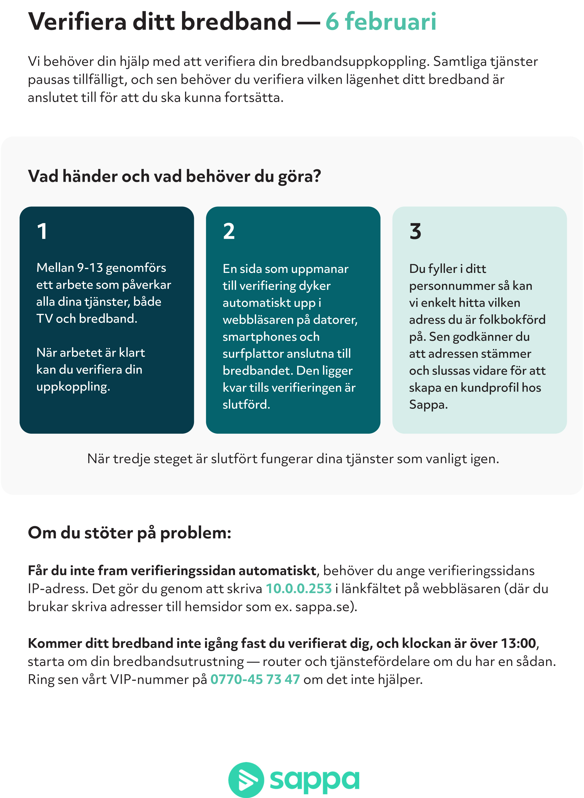 Verifiering av bredbandsuppkopplingen